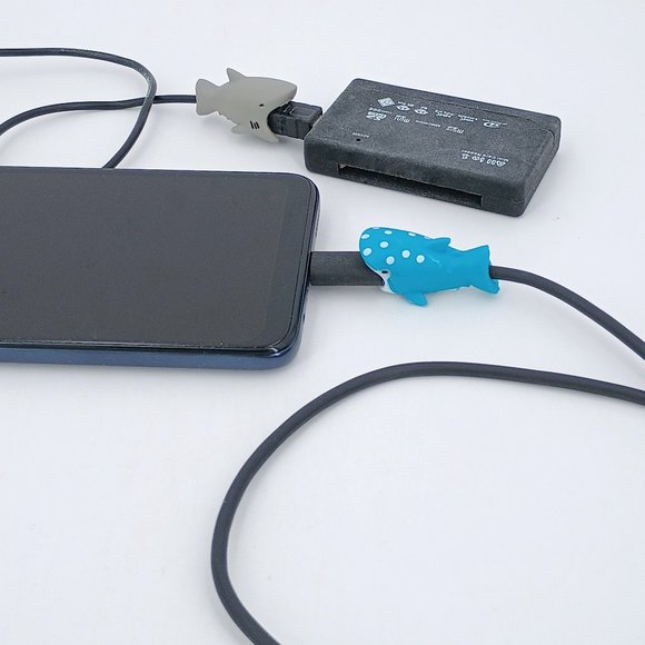 Cartoon Shark USB Charger Cable Phone Cord Protector Animal Bite Blue or Gray - Picture 2 of 6